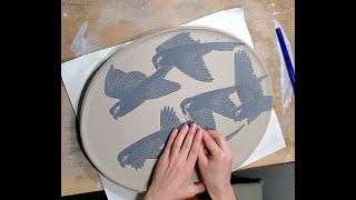 Carving a parrot platter Sgraffito technique [upl. by Aramahs]