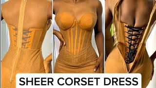 SHEER CORSET DRESS WITH ZIPPER pattern drafting part 1 corset sewingtutorial [upl. by Pernell]