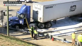 Truck flies off Fayetteville overpass 2 injured [upl. by Ailhat]