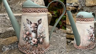 DIY Watering Can Decor 🎨 Easy Decoupage Tutorial 🌱 [upl. by Hsina222]