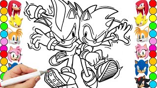 Sonic Team Coloring Pages Sonic The Hedgehog Teils  Shadow Amy Rose Knuckles draw [upl. by Yeltrab]