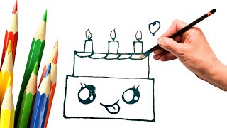 Draw Easy cute cake EASY DRAWING [upl. by Enialem395]