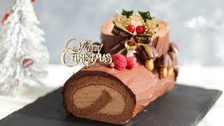 チョコレート・ロールケーキ：ブッシュドノエルの作り方＊クリスマス Chocolate Swiss Roll Cake｜HidaMari Cooking [upl. by Padraic]