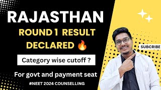 Rajasthan state Round 1 cutoff  category wise cutoff   Dr Counsellor Neet [upl. by Anyalram448]