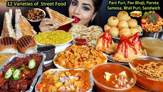 Eating Spicy Pani PuriSamosaMaggiPav BhajiVeg Sandwich  Indian Street Food ASMR Eating Mukbang [upl. by Hux271]