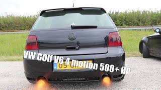 VW Golf 4 28 V6 4motion HGP turbo 500HP  Custom engine loud exhaust accelerationflyby flames [upl. by Vander894]