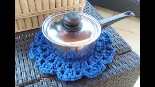 BLUE FLOWER CROCHET HOT PAD very easy for beginners ALEX CROCHET [upl. by Dena]