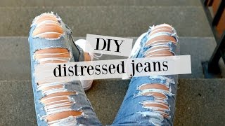 DIY how to distress jeans  sewamptell [upl. by Folberth]