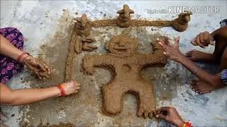 Govardhan Pooja  Woman makes cow dung hillock to symbolize Mount Govardhan How to make Goverdhan [upl. by Richmound]