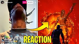 Travis Scott reacts to his EVENT in Fortnite Travis Scott Concert [upl. by Ahsyekat924]