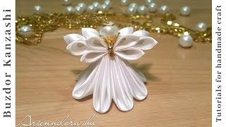 DIY Kanzashi angyal 02  Christmas Kanzashi angel  satin ribbon angel  Karácsonyfa dísz készítése [upl. by Katsuyama]