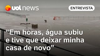 Resgatada em Porto Alegre há 15 dias relata novas chuvas Em horas água já estava na cintura [upl. by Neetsirk]