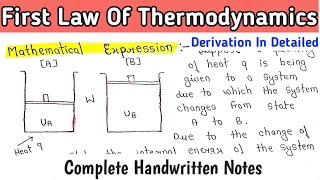 FIRST LAW OF THERMODYNAMICS  Mathematical Expression  Limitations  Handwritten NotesBSc [upl. by Destinee107]