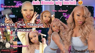 THE PERFECT ASH HONEY BLONDE WIG INSTALL BALD CAP METHOD  BOMBSHELL CURLS FT ARABELLA HAIR [upl. by Remmer227]