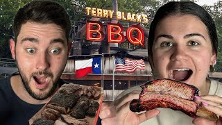 Brits Try TERRY BLACKS BBQ For The First Time In Texas [upl. by Dorie]