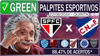 ✅GREEN PALPITES DE FUTEBOL PARA HOJE DIA 22082024 SÃO PAULO x NACIONAL  BILHETE PRONTO [upl. by Sitrik492]