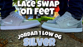 Jordan 1 Low Metallic Silver  On Feet  Lace Swap [upl. by Aneem]