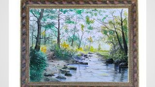 beautiful lakeacrylic painting [upl. by Vachell]