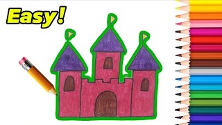 Very easy drawing the castle for kids [upl. by Gora42]