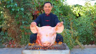 HUGE Pig Head Braised and Smoked with Tea and Sugar Incredible Sweet Taste  Uncle Rural Gourmet [upl. by Aracahs590]