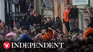 Crowds clash as annual Atherstone Ball Game returns [upl. by Etnuahc76]