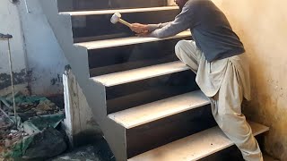 Technology construction Stair  How to install Marble and Tile stairs step  staircase construction [upl. by Iormina]