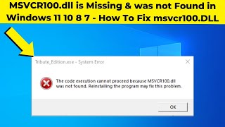 MSVCR100dll is Missing amp was not Found in Windows 10 10 8 7  How To Fix msvcr100DLL Error [upl. by Aggarwal]