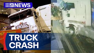 Truck crashes into NSW shop front caught on CCTV  9 News Australia [upl. by Ylime]