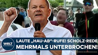 OLAF SCHOLZ Laute „Hau ab“Rufe in Dresden KanzlerRede in Sachsen mehrmals unterbrochen [upl. by Beitch]