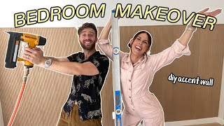 Easy DIY Headboard Wall  TOTAL Bedroom Makeover [upl. by Haduj440]