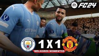 MANCHESTER CITY BATE O UNITED E É CAMPEÃO DA SUPERCOPA DA INGLATERRA  FC 24 GAMEPLAY [upl. by Kanor]