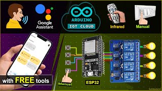 Google Assistant ESP32 based Home Automation using Arduino IoT Cloud  IoT Projects [upl. by Gnes415]