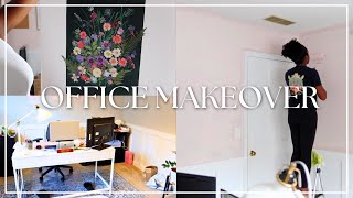 AFFORDABLE HOME OFFICE MAKEOVER  DIY Pressed Floral Art New Paint amp Room Reorganization [upl. by Arualana]