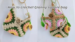 How to crochet granny square bag  Thuong crochet [upl. by Keithley916]