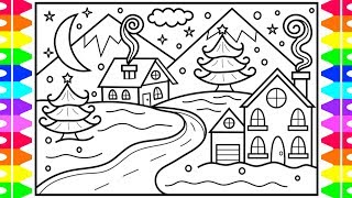 How to Draw Winter Season Scenery ❄️Winter Scenery Drawing and Coloring Page [upl. by Gone]