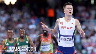 Jakob Ingebrigtsen MUSCLES his way to mens 5000m win Grant Fisher races to bronze  Paris Olympics [upl. by Esidnak]