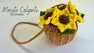 Maceta Colgante Tejida A Crochet  Girasoles💜Mayelin Ros [upl. by Bikales737]