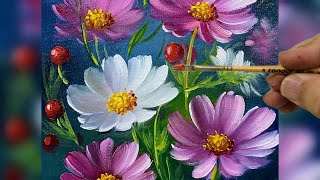 PINTURA PASSO A PASSO  JARDIM DE FLORES COSMOS  TÉCNICAS DE PINTURA [upl. by Schouten]