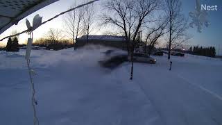 snowmobile crashes into the garage outside viewboth views together click on link in description [upl. by Alimac]