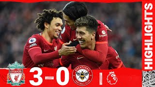 Highlights Liverpool 30 Brentford  Birthday boy Minamino makes it three at Anfield [upl. by Akirrehs]