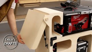 Expandable TableSaw workbench for tiny shop  woodworking [upl. by Cozmo]