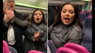 Drunk female passenger on way home from Christmas party threatens shocked train commuters [upl. by Eirrehs]