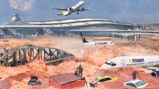 Barcelona Airport Submerged Severe Flooding in Spain Sweeps Away Cars and People [upl. by Nylave]