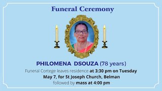 Funeral Ceremony Of PHILOMENA DSOUZA 78 years St Joseph Church Belman [upl. by Pasol]