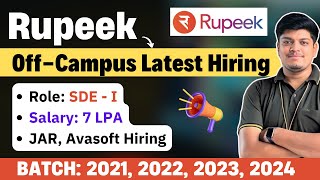 Rupeek Jar Avasoft Off Campus Drive 2024 2023 2022 2021 BATCH  Role SDE1  Salary 7 LPA [upl. by Leirda]