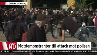 Motdemonstranter attackerar polisen  Nyheterna TV4 [upl. by Imis]