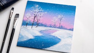 Winter Snow Landscape  Easy Painting Step by Step for Beginners [upl. by Hnad233]