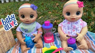 BABY ALIVE real as can be baby twins Feeding and changing at Park 🥦 [upl. by Lucina]