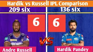 Hardik vs Russell IPL Comparison Match Run Six Four Strike Rate Bowling Fielding [upl. by Jansson702]