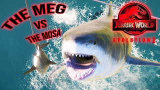 Megalodon Vs Mosasaurus Jurassic World Evolution 2 Meg Showcase [upl. by Saixela]